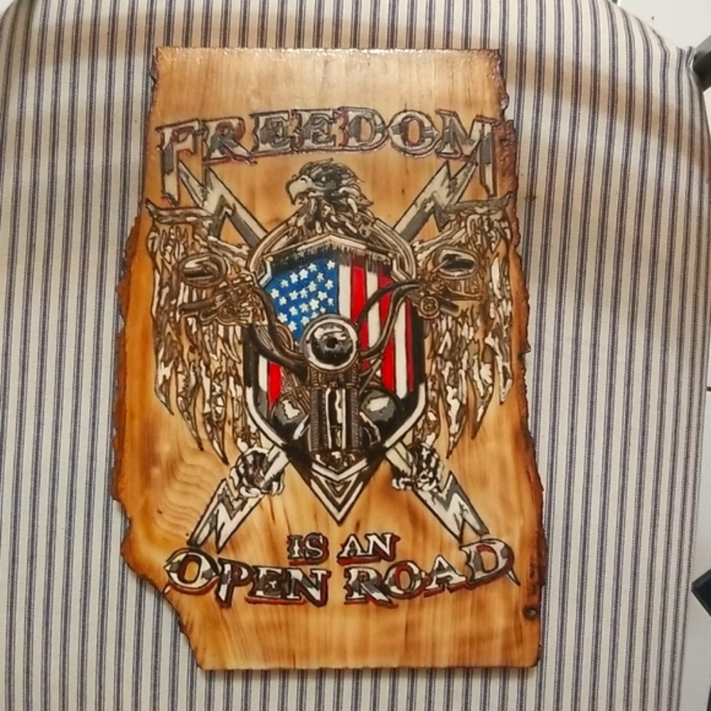 Handmade woodburned and painted  Harley Davidson  clock plaque. Made by me ❤